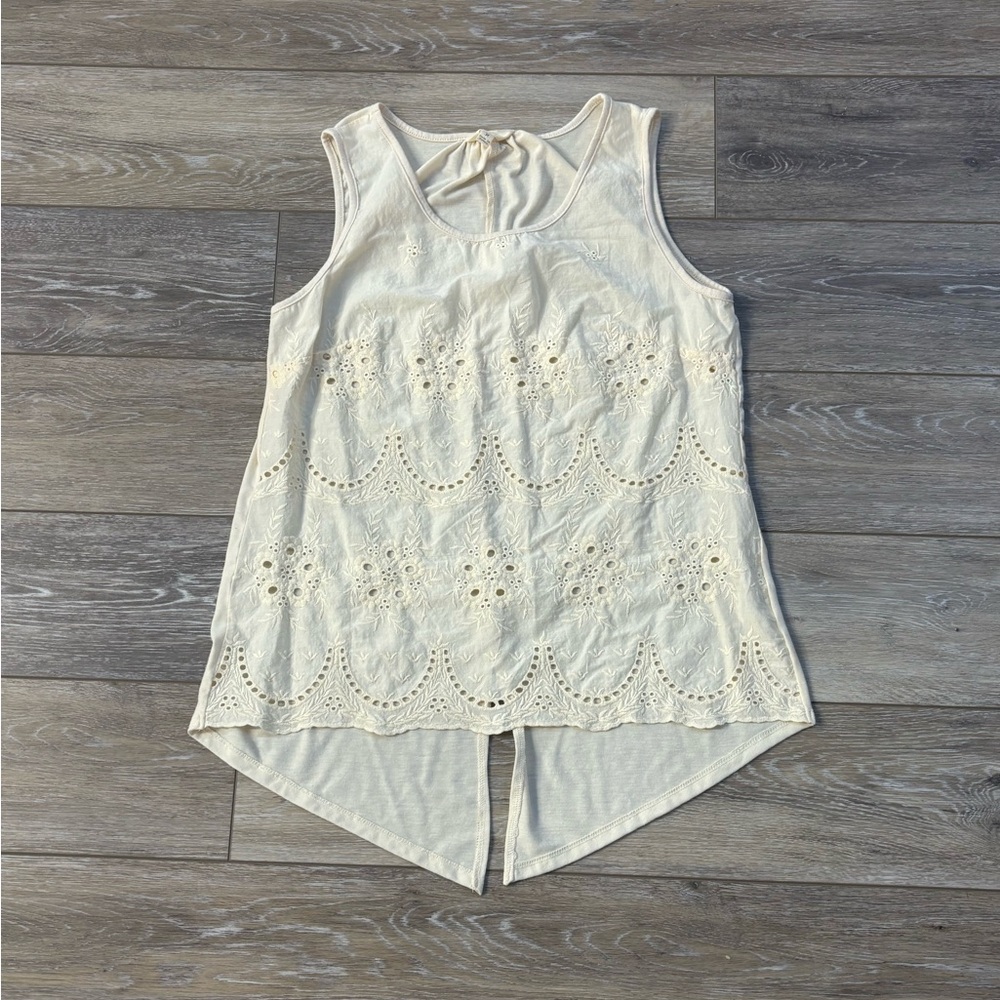Adiva Tank Top Women’s Sz M Cream Sleeveless Eyelet Cottagecore Boho Peasant